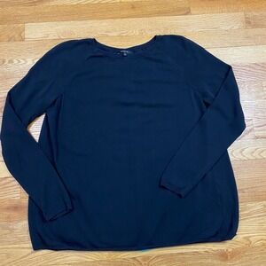 Lafayette 148 New York Pleated Back Sweater Womens M Black Turquoise Chic Luxury